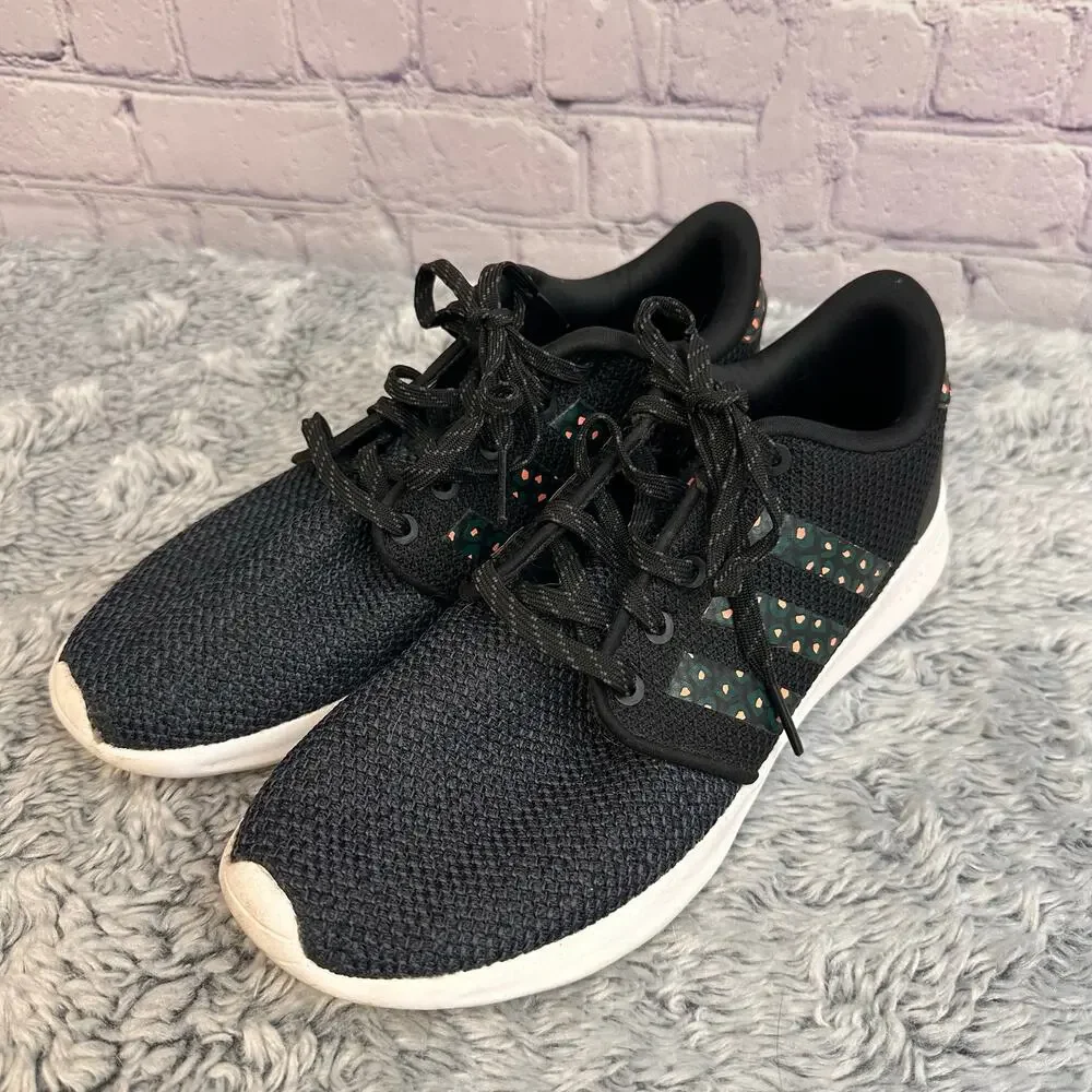 Adidas Cloudfoam QT Racer Shoes Black Coral Animal Print Women's Size 7